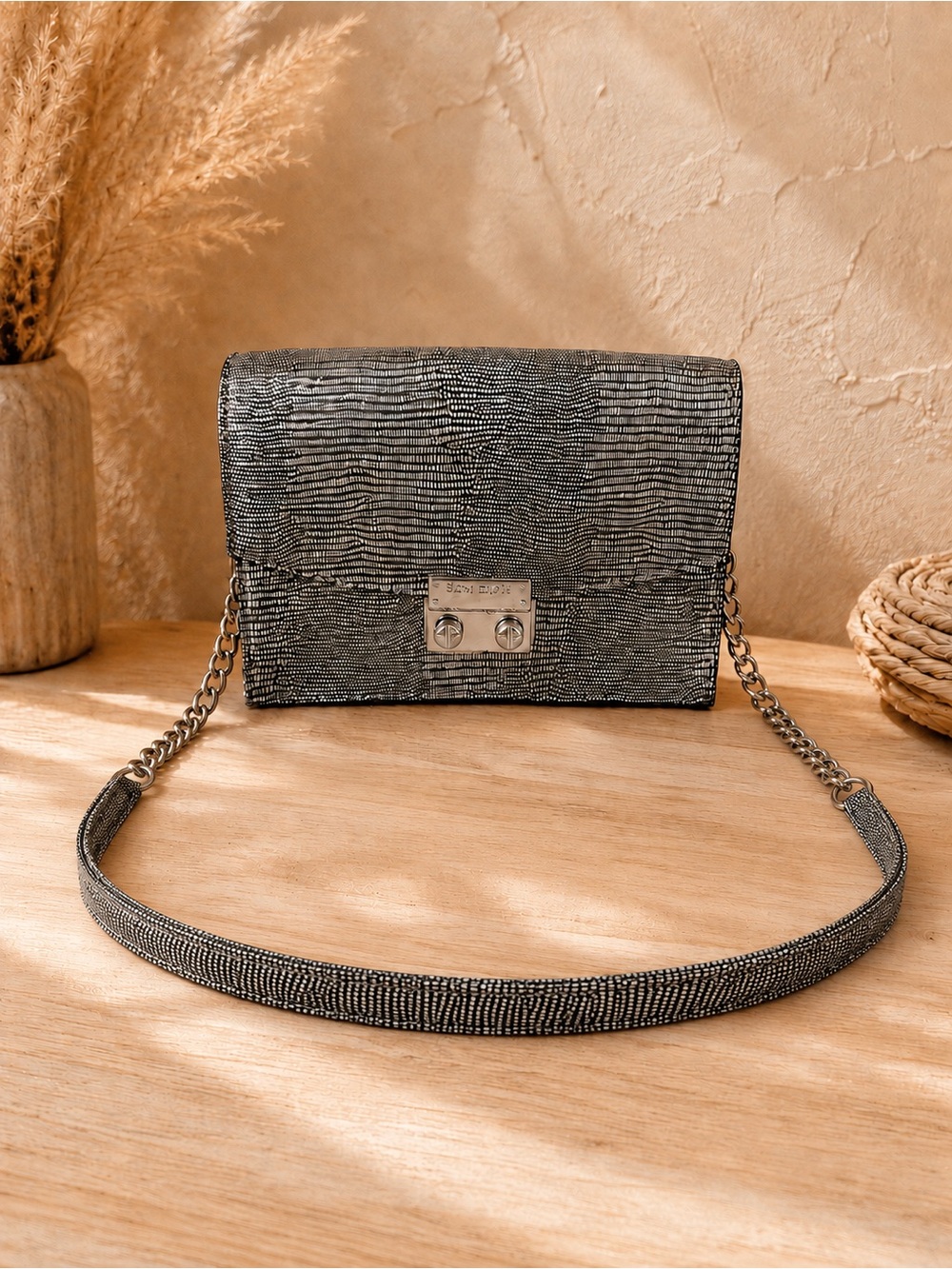 Express Metallic Silver Textured Crossbody